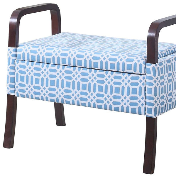 Homeroots 20" Blue And White Polyester And Dark Brown Ottoman   469447
