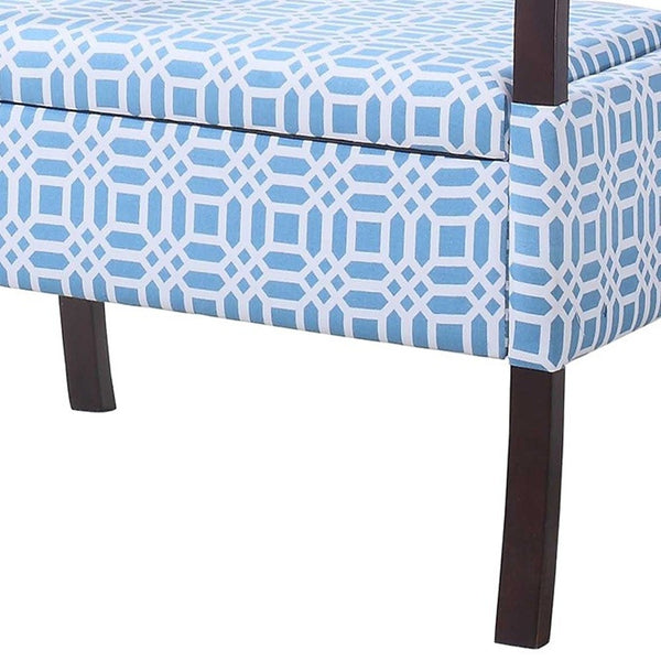 Homeroots 20" Blue And White Polyester And Dark Brown Ottoman   469447