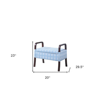 Homeroots 20" Blue And White Polyester And Dark Brown Ottoman   469447