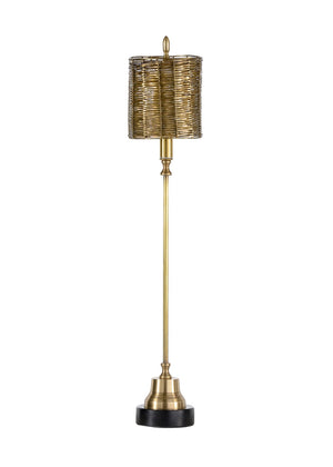 Wildwood Milo Tarnished Brass Table Lamp With Woven Shade & Black Marble Base — Compact Sculptural Light Fixture 46945