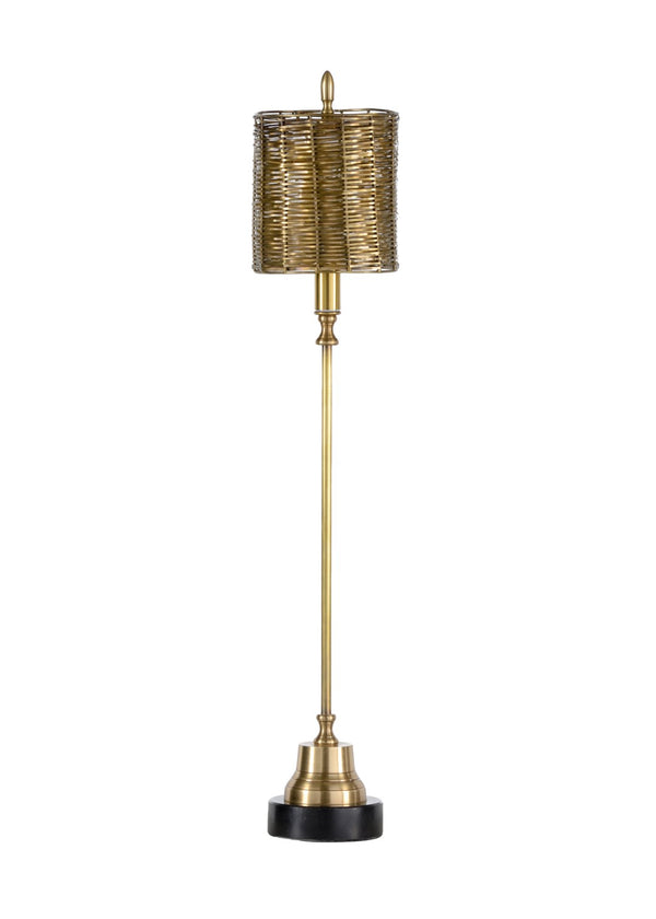 Wildwood Milo Tarnished Brass Table Lamp With Woven Shade & Black Marble Base — Compact Sculptural Light Fixture 46945