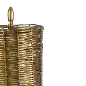 Wildwood Milo Tarnished Brass Table Lamp With Woven Shade & Black Marble Base — Compact Sculptural Light Fixture 46945