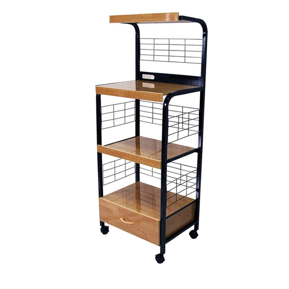 HomeRoots Black Rolling Kitchen Cart - 26" Versatile Storage Solution with Rustic Charm & Mobility Features 469465
