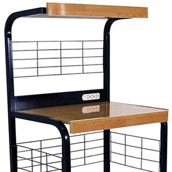 Homeroots 60" Black And Natural Mod Microwave Kitchen Cart  Metal 469465