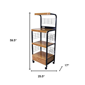 HomeRoots Black Rolling Kitchen Cart - 26" Versatile Storage Solution with Rustic Charm & Mobility Features 469465