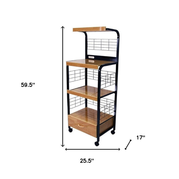 HomeRoots Black Rolling Kitchen Cart - 26" Versatile Storage Solution with Rustic Charm & Mobility Features 469465