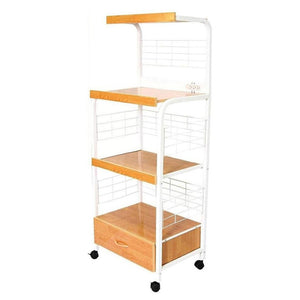 HomeRoots White Rolling Kitchen Cart – Versatile Storage Solution with Rustic Charm and Modern Functionality White and Natural 469466