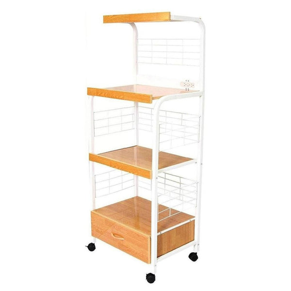 HomeRoots White Rolling Kitchen Cart – Versatile Storage Solution with Rustic Charm and Modern Functionality White and Natural 469466