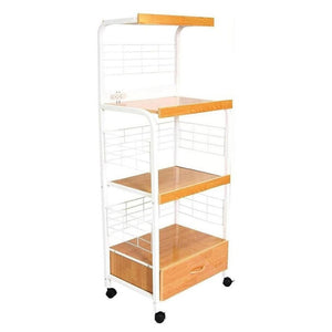 HomeRoots White Rolling Kitchen Cart – Versatile Storage Solution with Rustic Charm and Modern Functionality White and Natural 469466