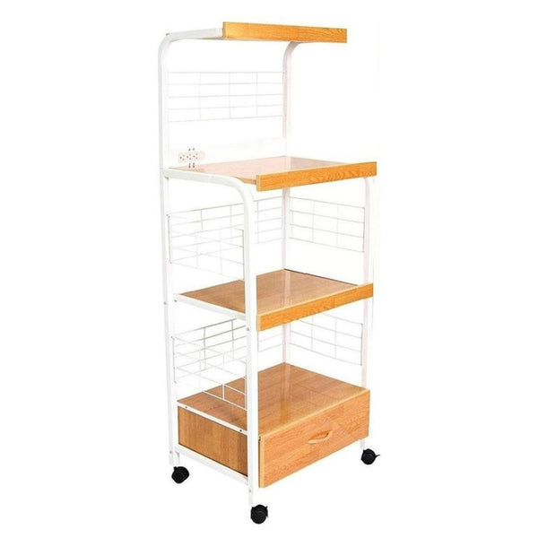 HomeRoots White Rolling Kitchen Cart – Versatile Storage Solution with Rustic Charm and Modern Functionality White and Natural 469466