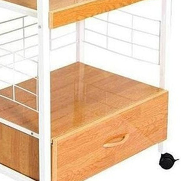 HomeRoots White Rolling Kitchen Cart – Versatile Storage Solution with Rustic Charm and Modern Functionality White and Natural 469466