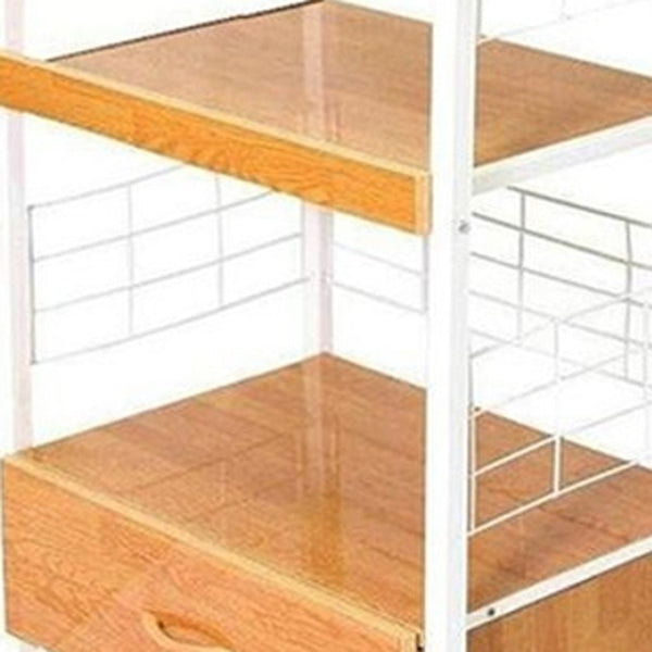 HomeRoots White Rolling Kitchen Cart – Versatile Storage Solution with Rustic Charm and Modern Functionality White and Natural 469466