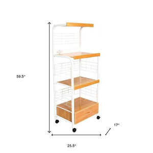 HomeRoots White Rolling Kitchen Cart – Versatile Storage Solution with Rustic Charm and Modern Functionality White and Natural 469466