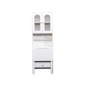 English Elm Fold-Out Convertible Writing Table Space-Saving Desk Cabinet with Shelf and Hidden Drawer for Home Office White W331P256909