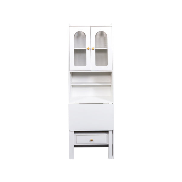 English Elm Fold-Out Convertible Writing Table Space-Saving Desk Cabinet with Shelf and Hidden Drawer for Home Office White W331P256909