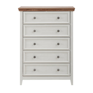English Elm Modern 5-Drawer Dresser Tall Chest with Smooth-Glide Drawers, Metal Handles, Stable Feet, Beige Finish W2275P233488
