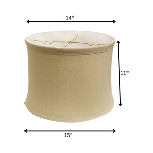 HomeRoots 15" Rosewood Trimmed Linen Drum Lampshade - Mid-Century Modern Design for Elegant Lighting Décor 469540