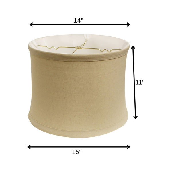 HomeRoots 15" Rosewood Trimmed Linen Drum Lampshade - Mid-Century Modern Design for Elegant Lighting Décor 469540