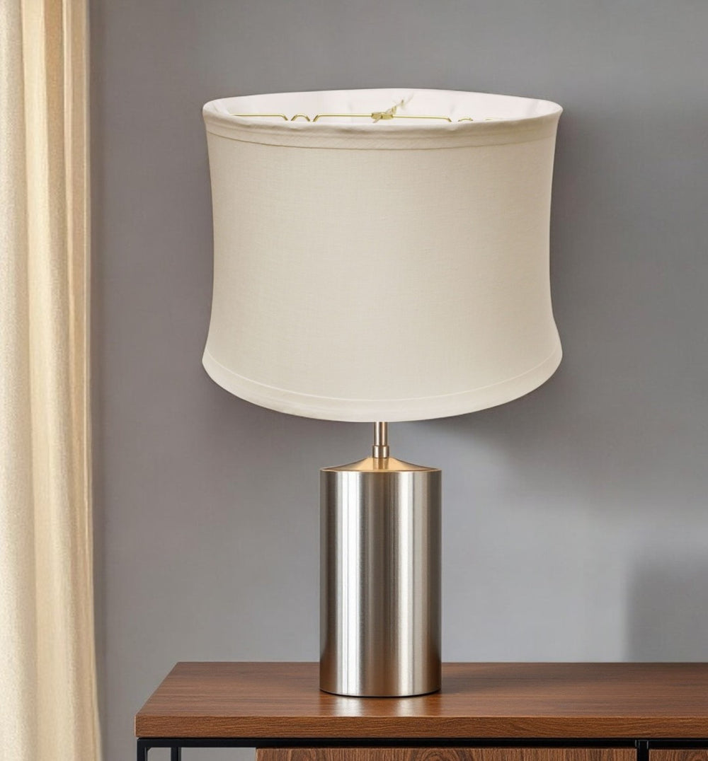 HomeRoots Snow Linen Drum Lamp Shade - Timeless Mid-Century Inspired Accent for Warm Ambient Lighting 469541