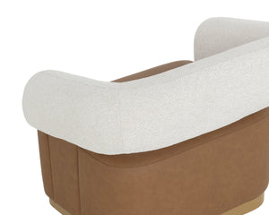 Sunpan Aggie Swivel Lounge Chair - Mid-century Accent With Copenhagen Olive Fabric & Gold Base Elegance Brown Fabric ,Faux Leather 111483