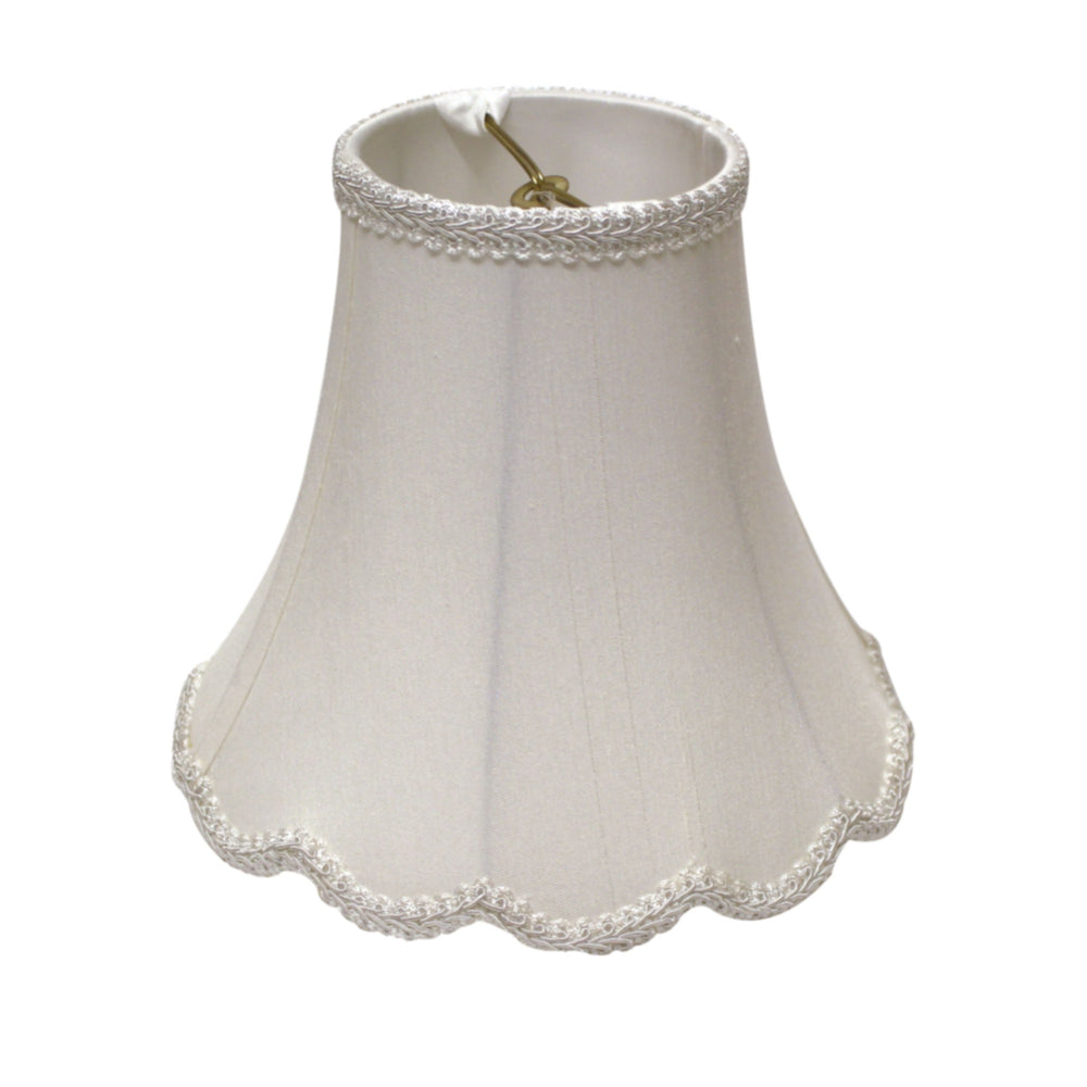 Homeroots 14" White Slanted Scallop Bell Monay Shantung Lampshade  Monay Shantung Silk 469575