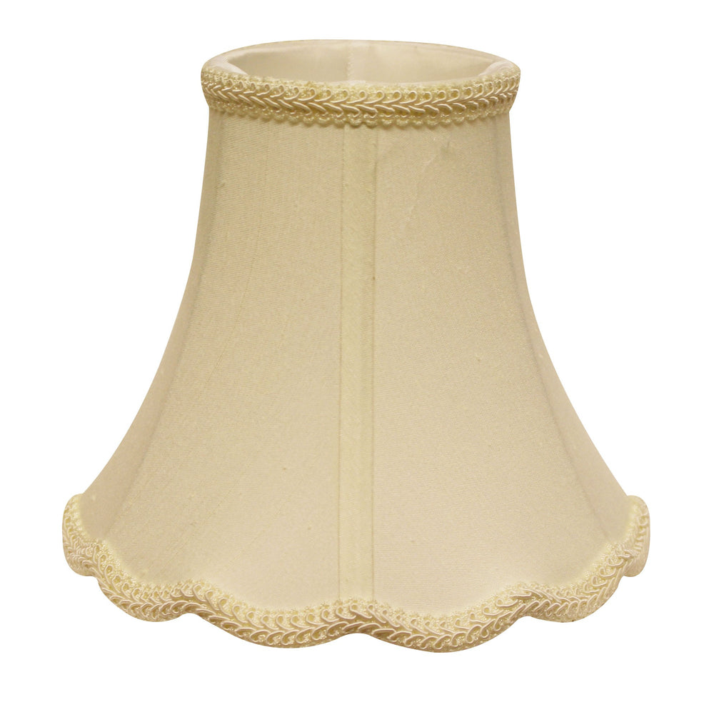 Homeroots 14" Ivory Slanted Scallop Bell Monay Shantung Lampshade  Monay Shantung Silk 469576