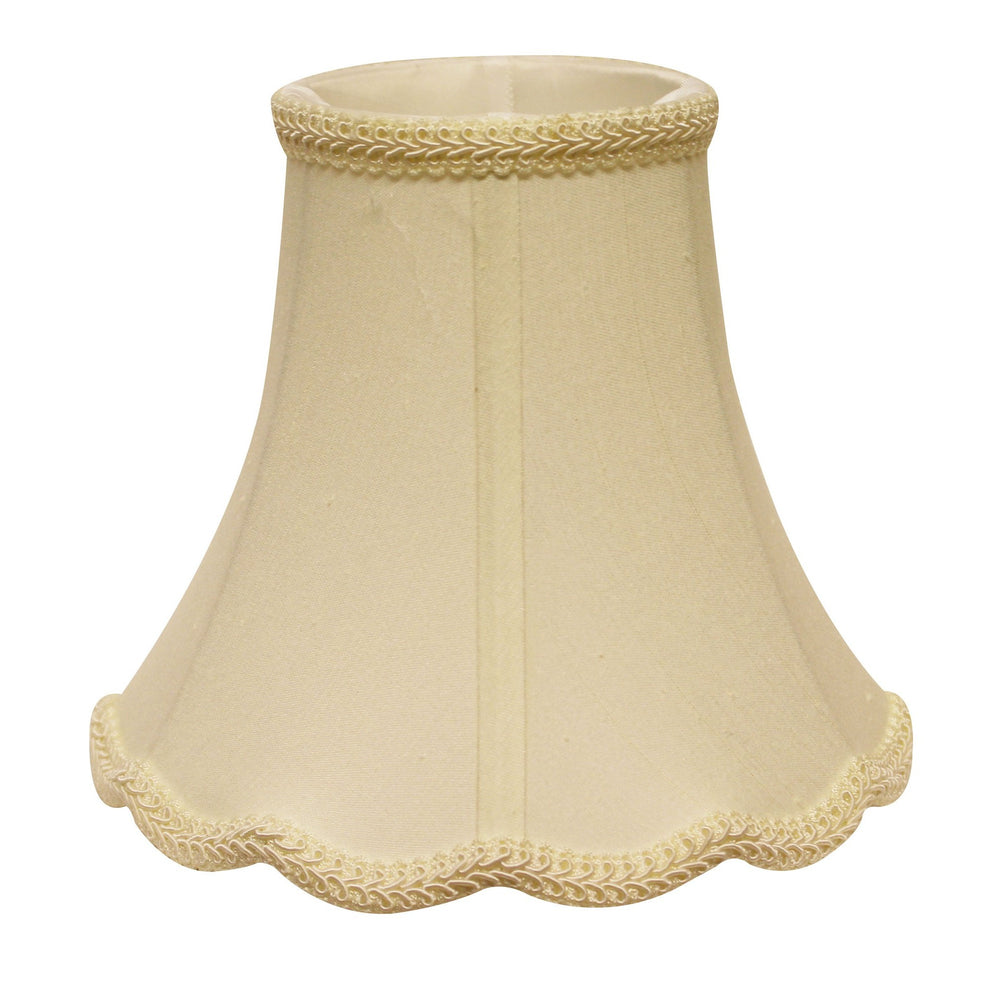 Homeroots 14" Ivory Slanted Scallop Bell Monay Shantung Lampshade  Monay Shantung Silk 469576