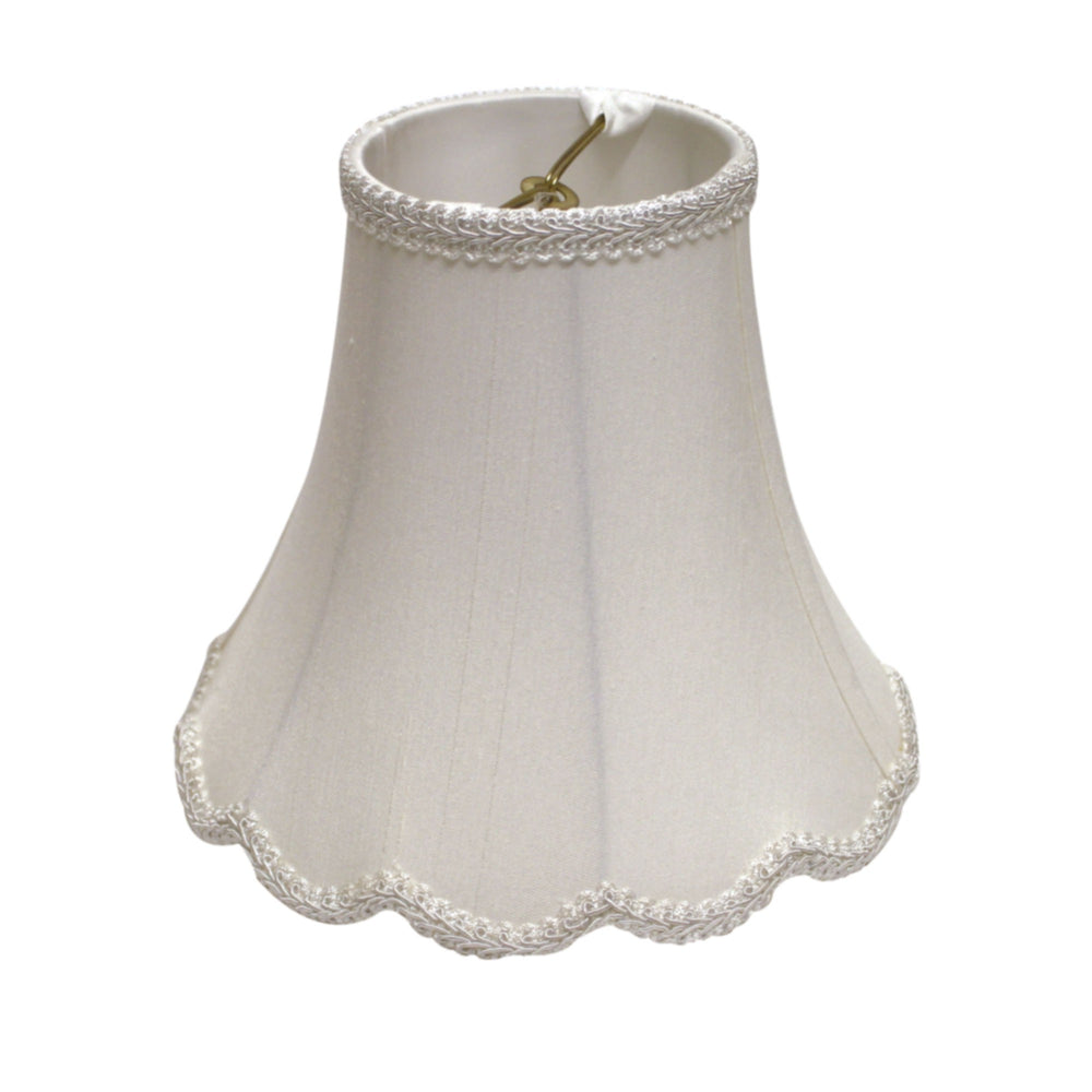 Homeroots 16" White Slanted Scallop Bell Monay Shantung Lampshade  Monay Shantung Silk 469577