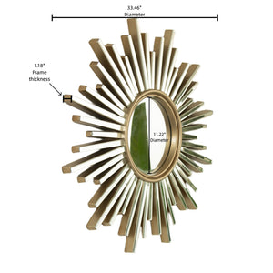 English Elm 33'' Gemme Mirror Silver Sunburst Wall Art Mirror — Luxurious PU Frame, Dresser Accent for Entryway W2615P346498