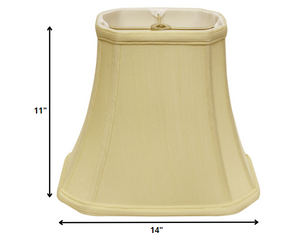 Homeroots 14" Antique White Slanted Rectangle Bell Monay Shantung Lampshade  Monay Shantung Silk 469696