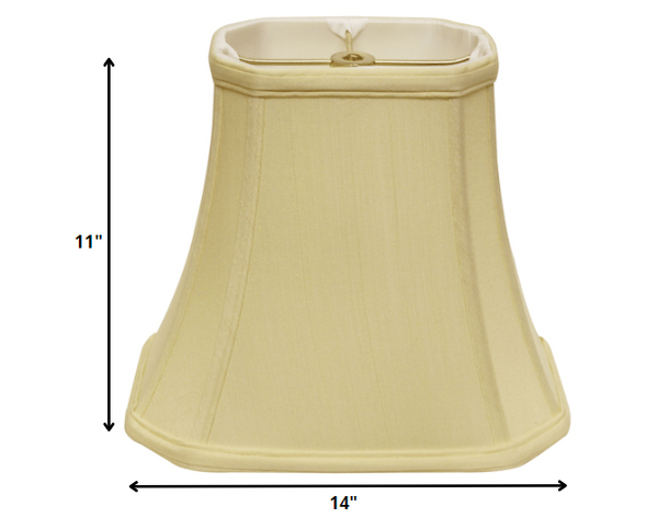 Homeroots 14" Antique White Slanted Rectangle Bell Monay Shantung Lampshade  Monay Shantung Silk 469696