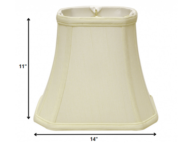 Homeroots 14" Ivory Slanted Rectangle Bell Monay Shantung Lampshade  Monay Shantung Silk 469697