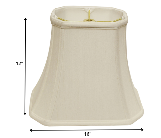 Homeroots 16" White Slanted Rectange Bell Monay Shantung Lampshade  Monay Shantung Silk 469698