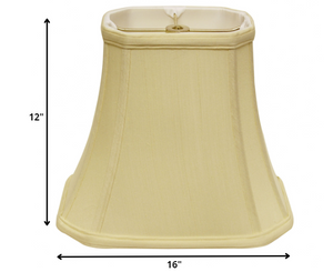 Homeroots 16" Antique White Slanted Rectangle Bell Monay Shantung Lampshade  Monay Shantung Silk 469699