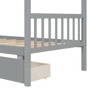 English Elm Twin House Bed Solid Pine Kids Cottage Frame with Storage Drawers Imaginative Room Gray N708P309245E