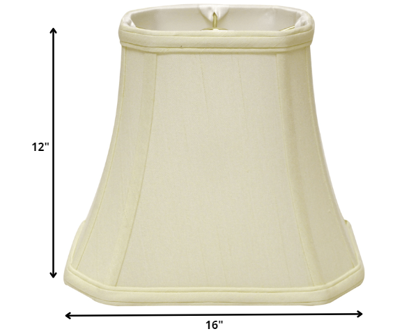 Homeroots 16" Ivory Slanted Rectangle Bell Monay Shantung Lampshade  Monay Shantung Silk 469700
