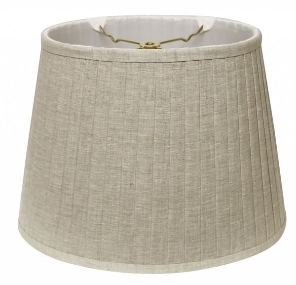 Homeroots 14" Cream Slanted Oval Linen Lampshade  Linen 469714