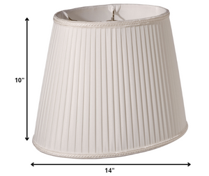 Homeroots 14" White Oval Side Pleat Shantung Lampshade  Shantung Silk 469723