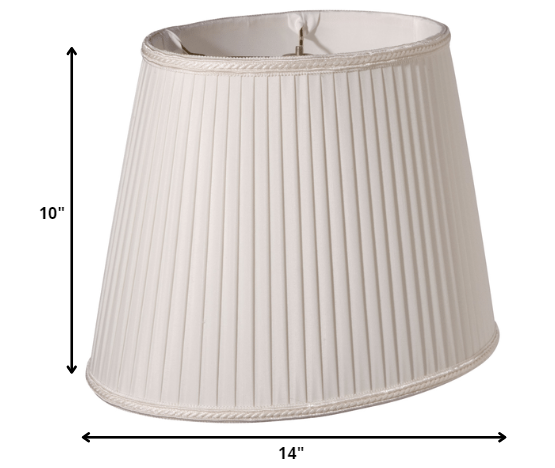 Homeroots 14" White Oval Side Pleat Shantung Lampshade  Shantung Silk 469723
