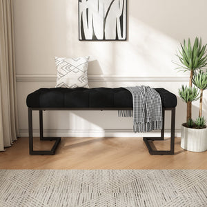 English Elm Christopher Knight Home® - Upholstered Button Tufted Bench – Luxurious Velvet Seating With Iron Frame, Modern Black & Bronze Design N757P256383B