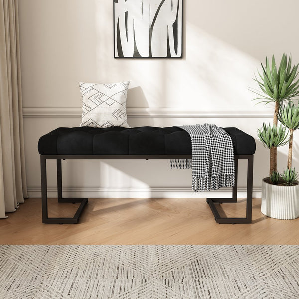 English Elm Christopher Knight Home® - Upholstered Button Tufted Bench – Luxurious Velvet Seating With Iron Frame, Modern Black & Bronze Design N757P256383B