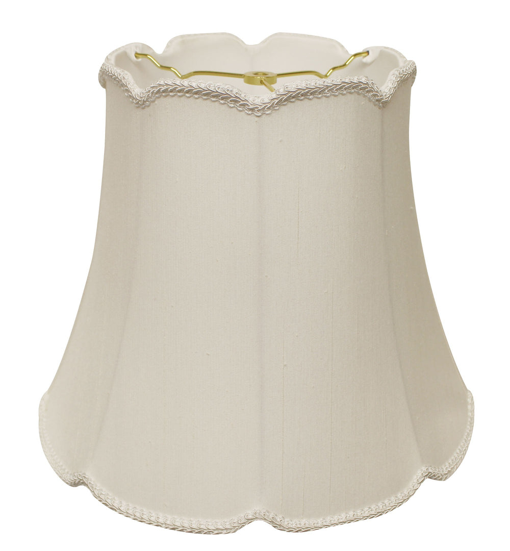 Homeroots 14" White Empire Slanted Cylinder Scroll Edge Silk Lampshade  Monay Shantung Silk 469733