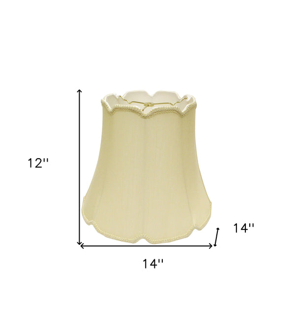 Homeroots 14" Antique White Empire Slanted Cylinder Scroll Edge Silk Lampshade  Monay Shantung Silk 469734