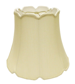 Homeroots 14" Antique White Empire Slanted Cylinder Scroll Edge Silk Lampshade  Monay Shantung Silk 469734