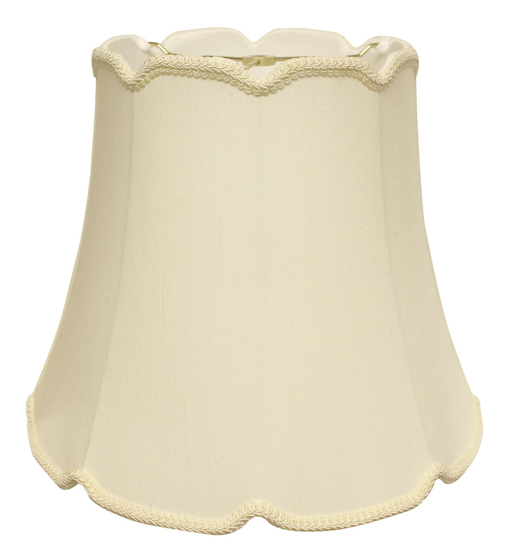 Homeroots 14" Ivory Empire Slanted Cylinder Scroll Edge Silk Lampshade  Monay Shantung Silk 469735