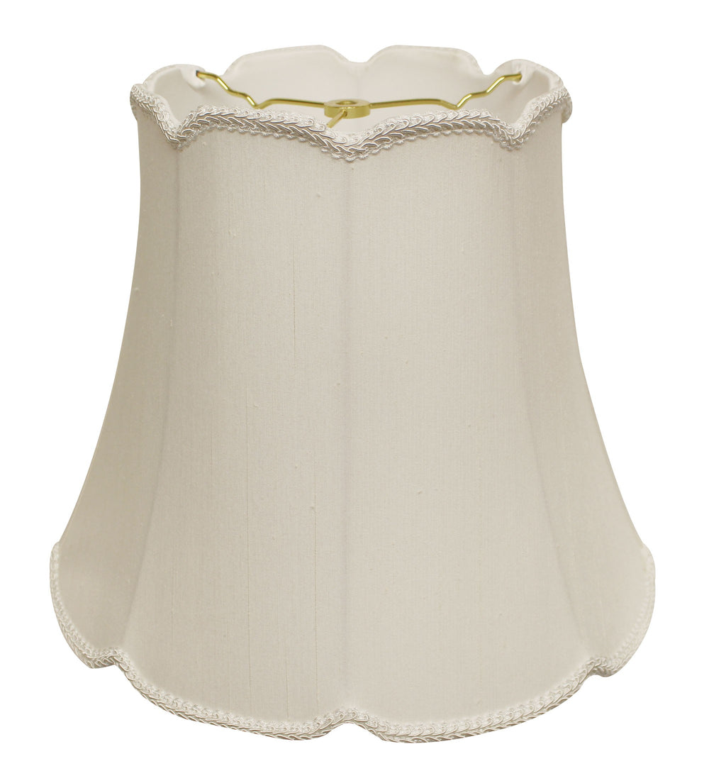 Homeroots 16" White Empire Slanted Cylinder Scroll Edge Silk Lampshade  Monay Shantung Silk 469736