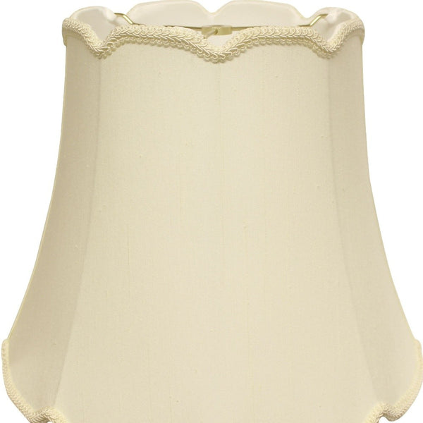 Homeroots 16" Ivory Empire Slanted Cylinder Scroll Edge Silk Lampshade  Monay Shantung Silk 469738