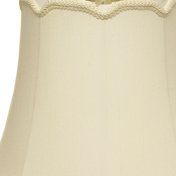 Homeroots 16" Ivory Empire Slanted Cylinder Scroll Edge Silk Lampshade  Monay Shantung Silk 469738