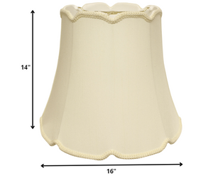 Homeroots 16" Ivory Empire Slanted Cylinder Scroll Edge Silk Lampshade  Monay Shantung Silk 469738