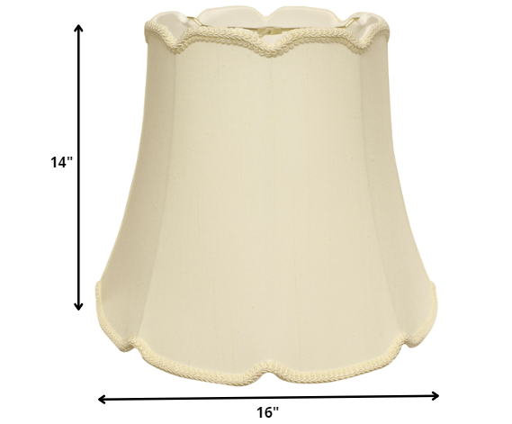Homeroots 16" Ivory Empire Slanted Cylinder Scroll Edge Silk Lampshade  Monay Shantung Silk 469738
